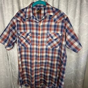 Open Range Western Shirt Mens Plaid Pearl Snap Short Sleeve Cowboy